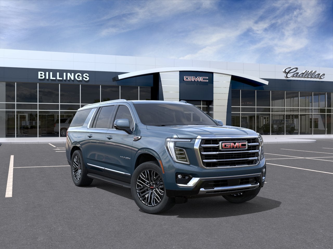 2026 GMC Yukon XL Elevation in Downpour Metallic — front three-quarter view